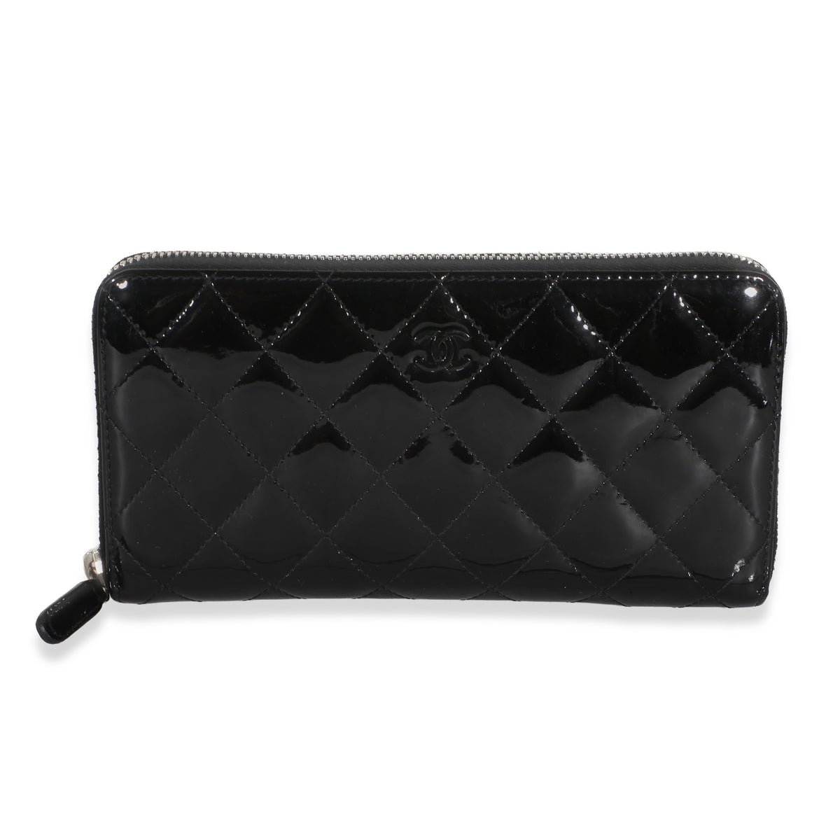 Black Quilted Patent Large Gusset Long Flap Wallet