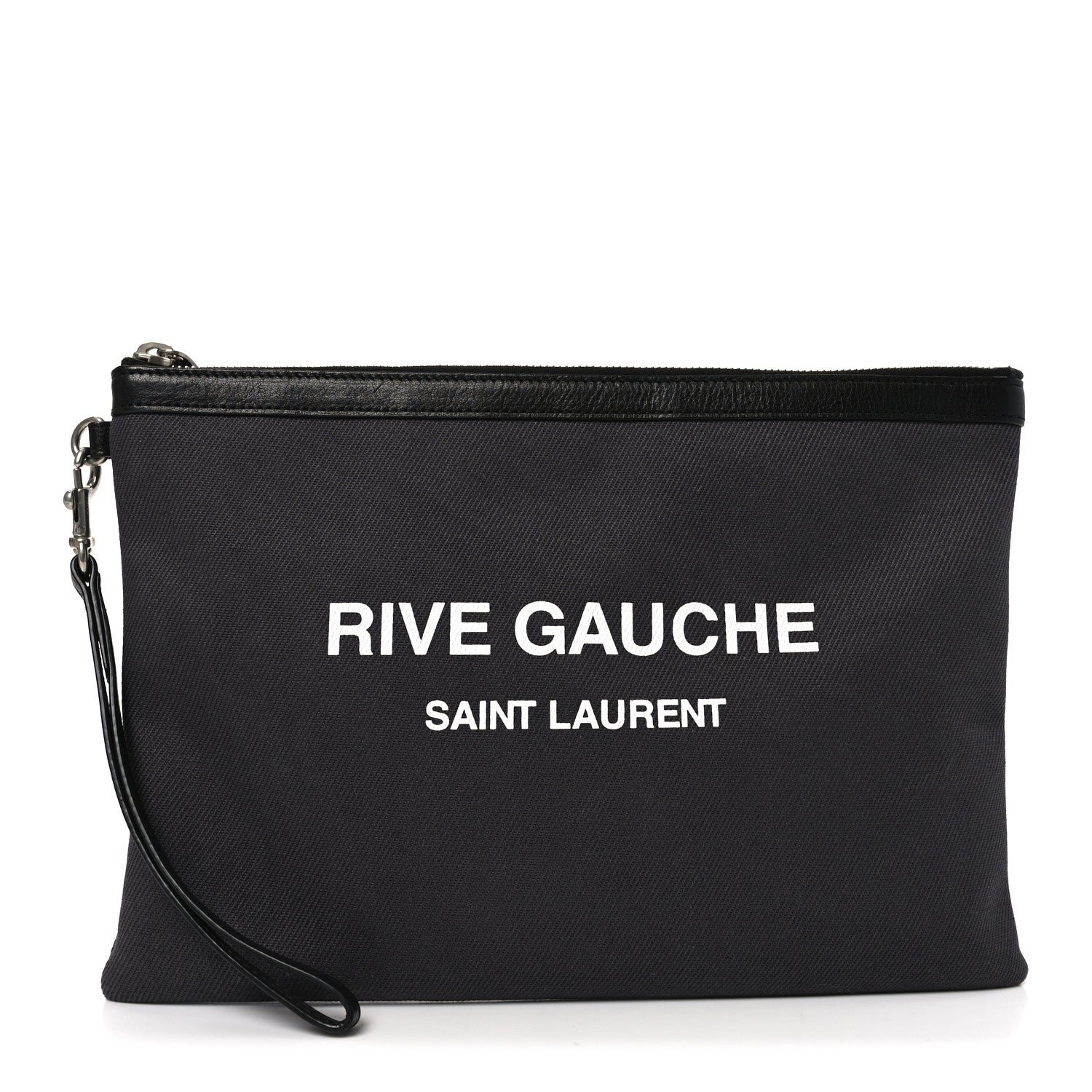 Saint Laurent Linen Canvas Rive Gauche Zipped Pouch Black