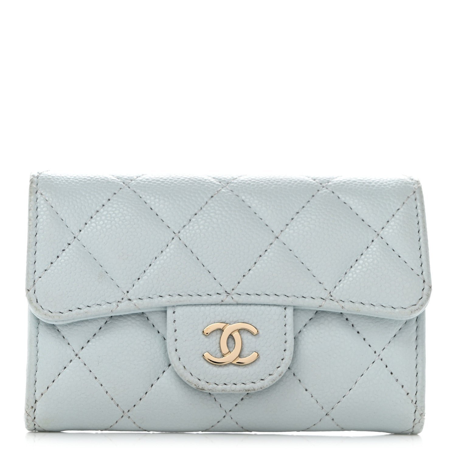 Chanel Caviar Quilted Flap Card Holder Wallet Light Blue