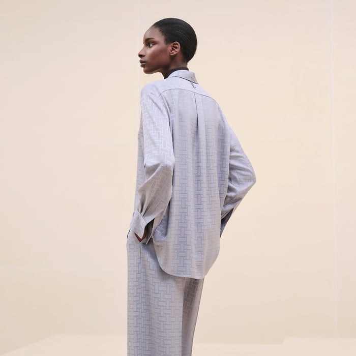 Gris Brume "Mosaique" Ascot Collar Shirt