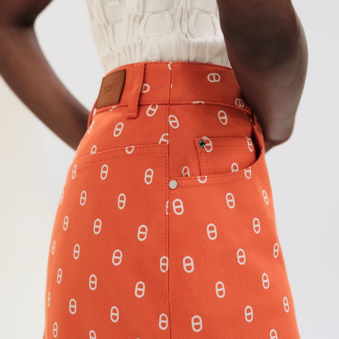 Orange Corail "Chaine d'Ancre" Denim Miniskirt