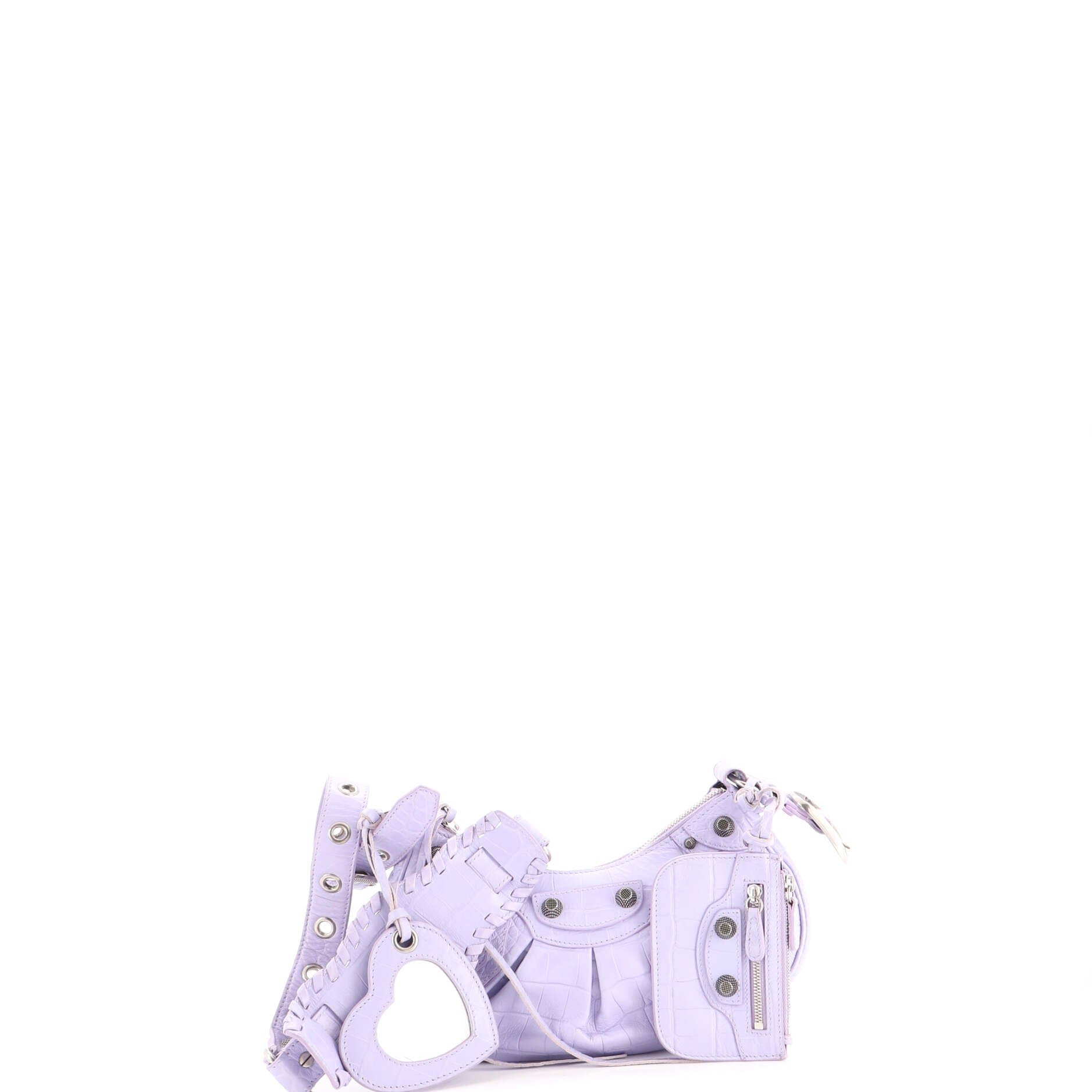 Le Cagole Giant Studs Shoulder Bag Crocodile Embossed Leather XS