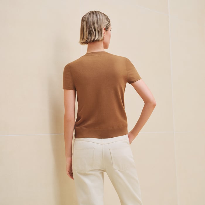 Marron Caramel "H En Biais" Detail" Short-sleeve Sweater