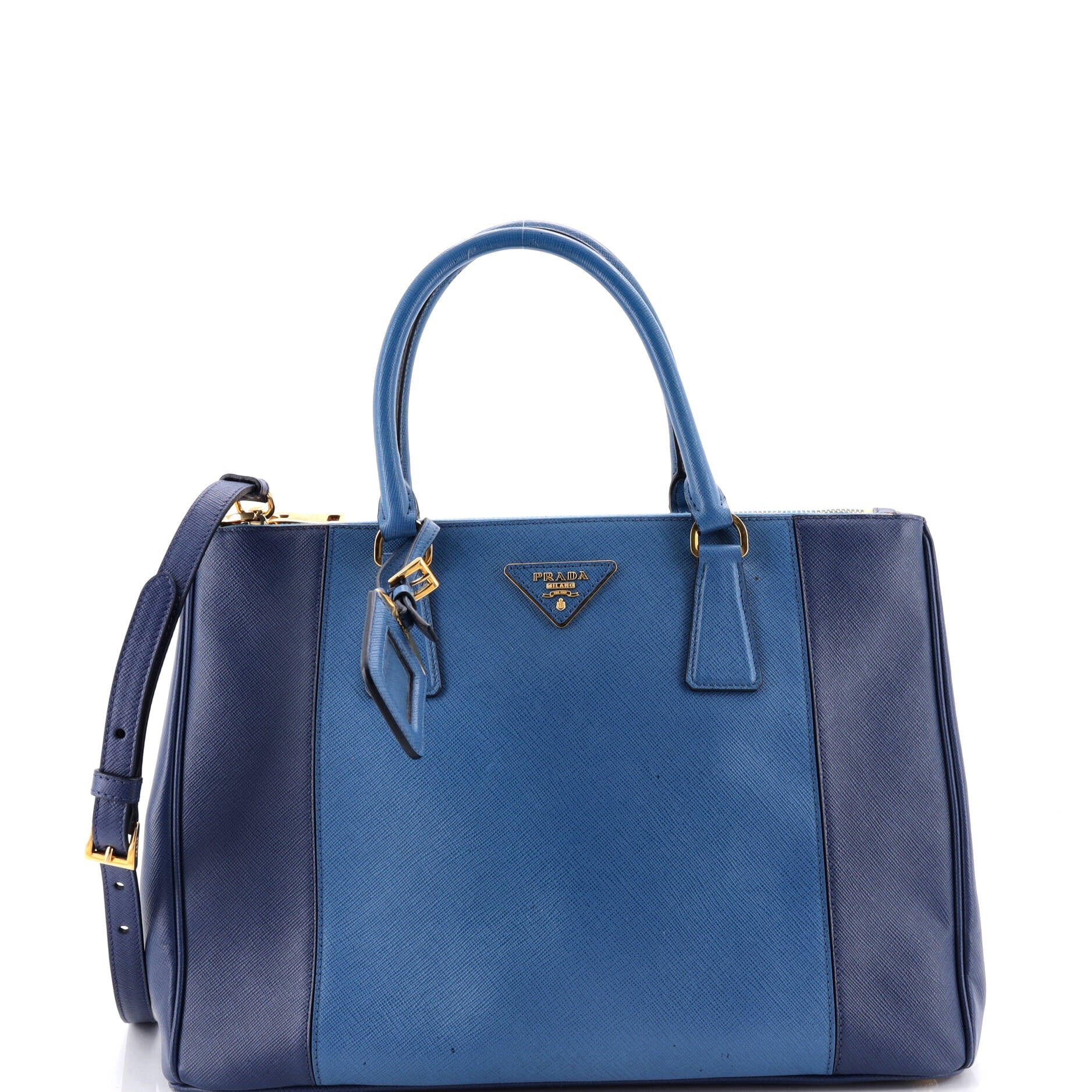 Bicolor Double Zip Lux Tote Saffiano Leather Medium