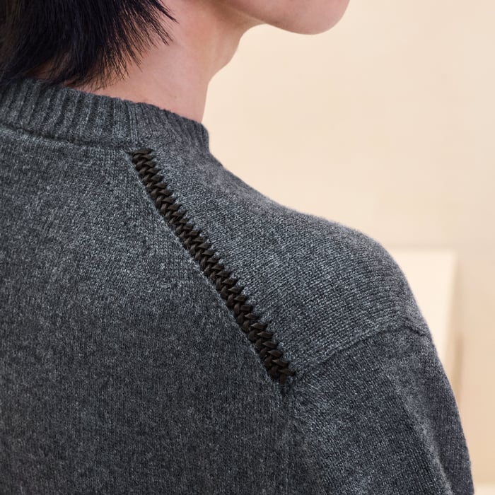 Anthracite "Detail Cuir Tresse" Crewneck Sweater