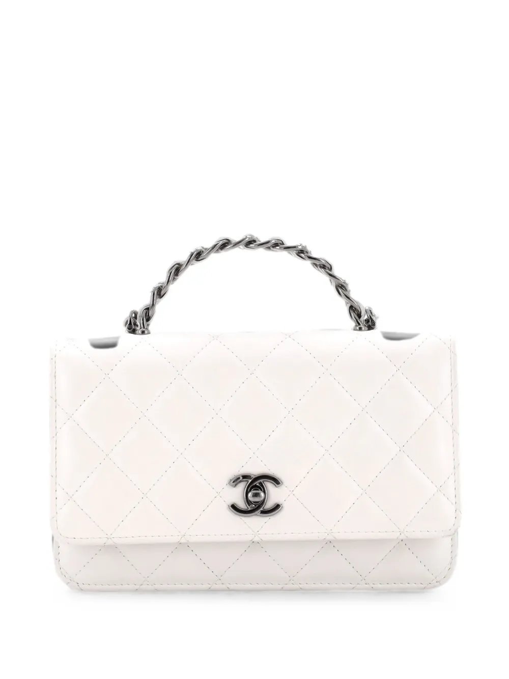 Crystal Top Handle Wallet on Chain Quilted Lambskin satchel