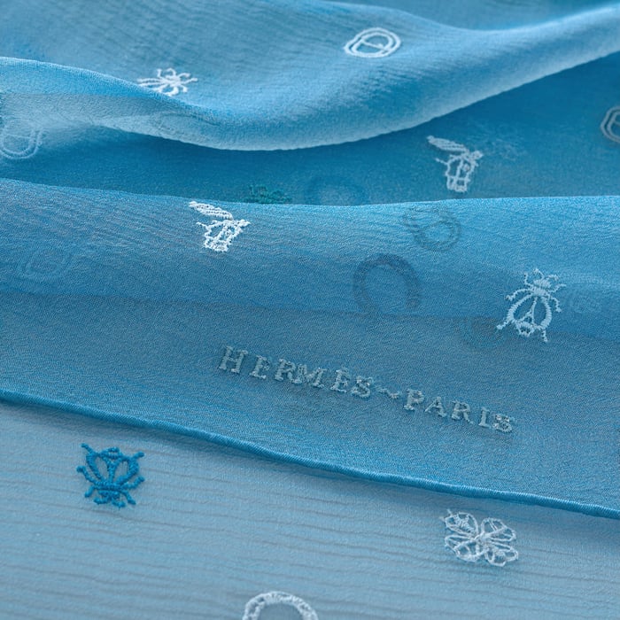 Bleu Multicharms Embroidered Scarf 100