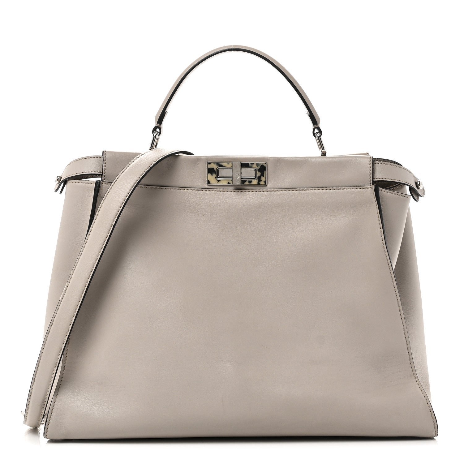 Fendi Vitello Seta Plexiglass Granite Large Peekaboo Iconic Satchel Polvere
