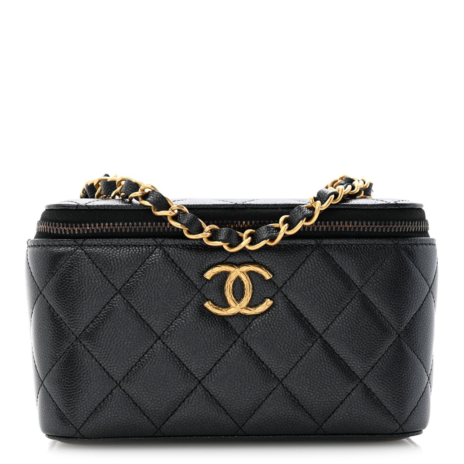 Chanel Pearly Caviar Quilted Fit For You Small Vanity Case With Chain Black