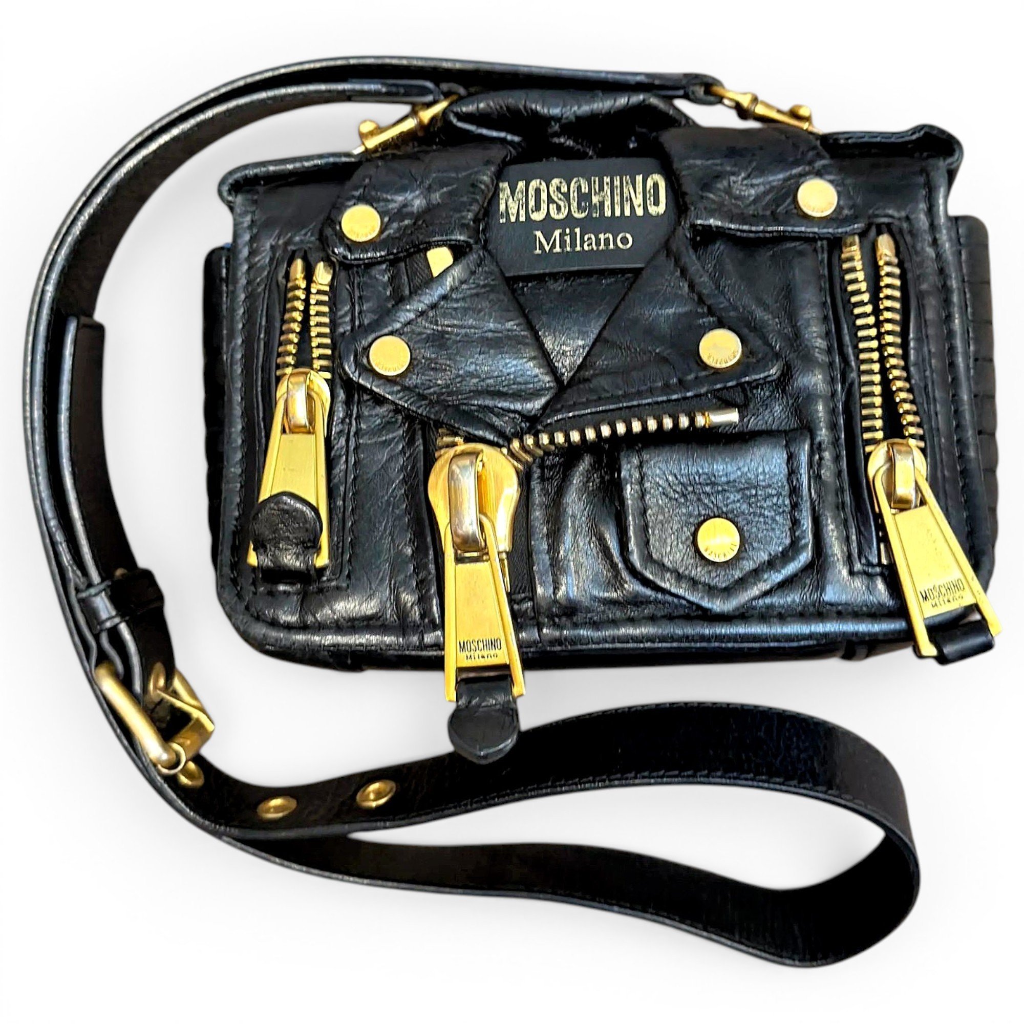 Biker leather crossbody bag
