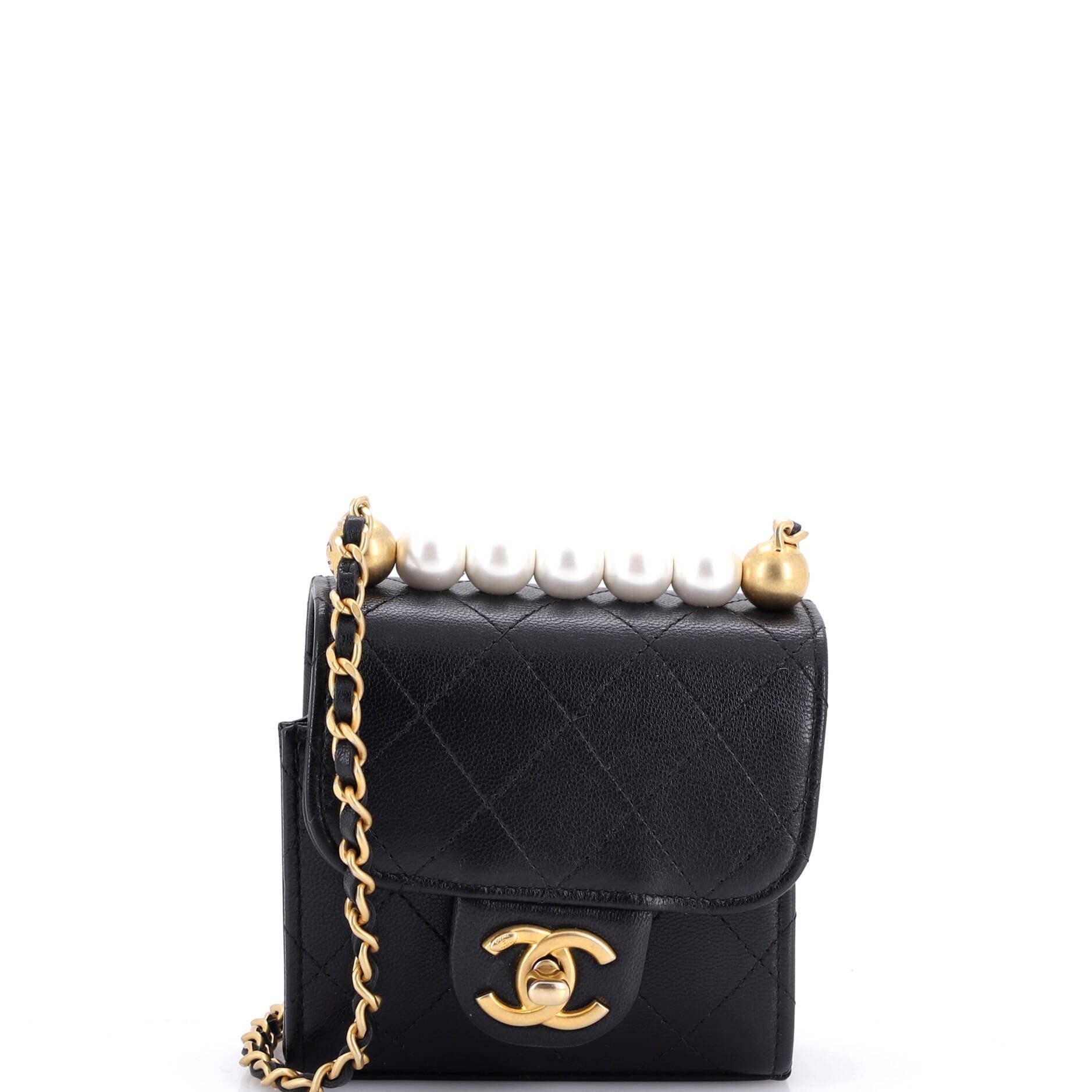 Chic Pearls Flap Clutch with Chain Quilted Goatskin Mini