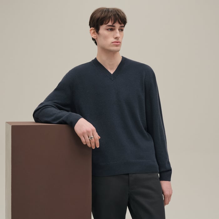 Ardoise Cashmere "Maillon Chaine d'Ancre" V-neck Sweater
