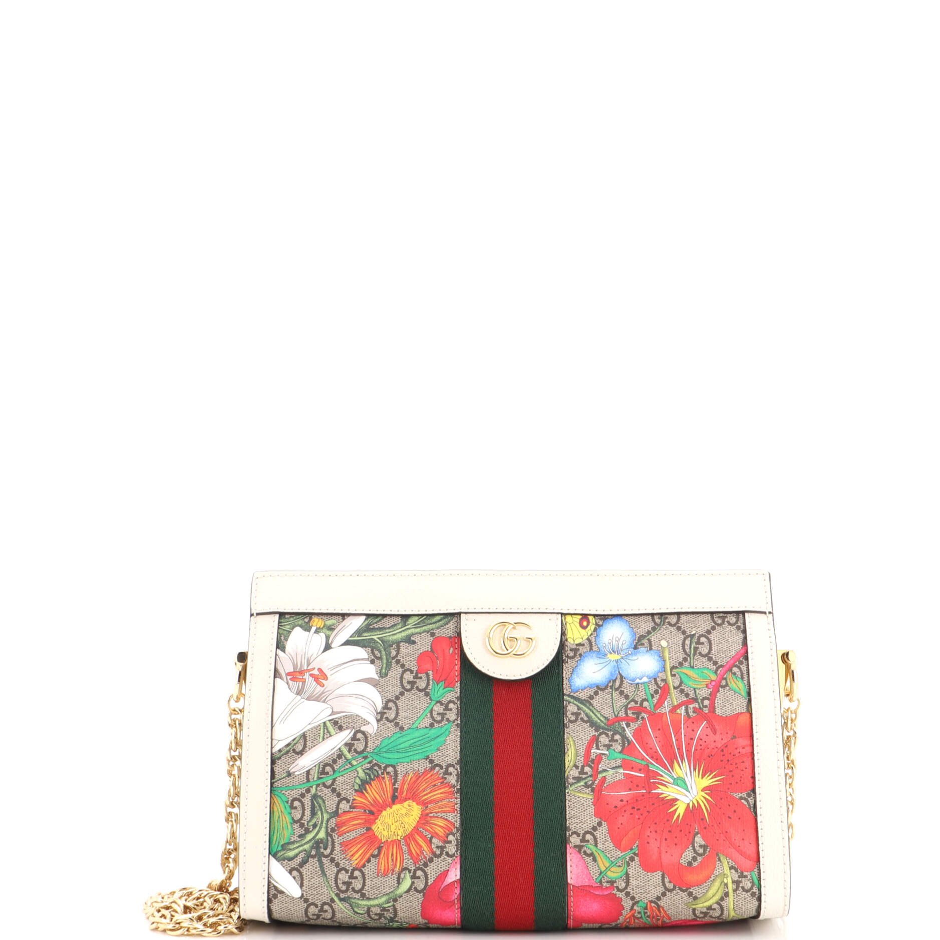 Ophidia Chain Shoulder Bag Flora GG Coated Canvas Small