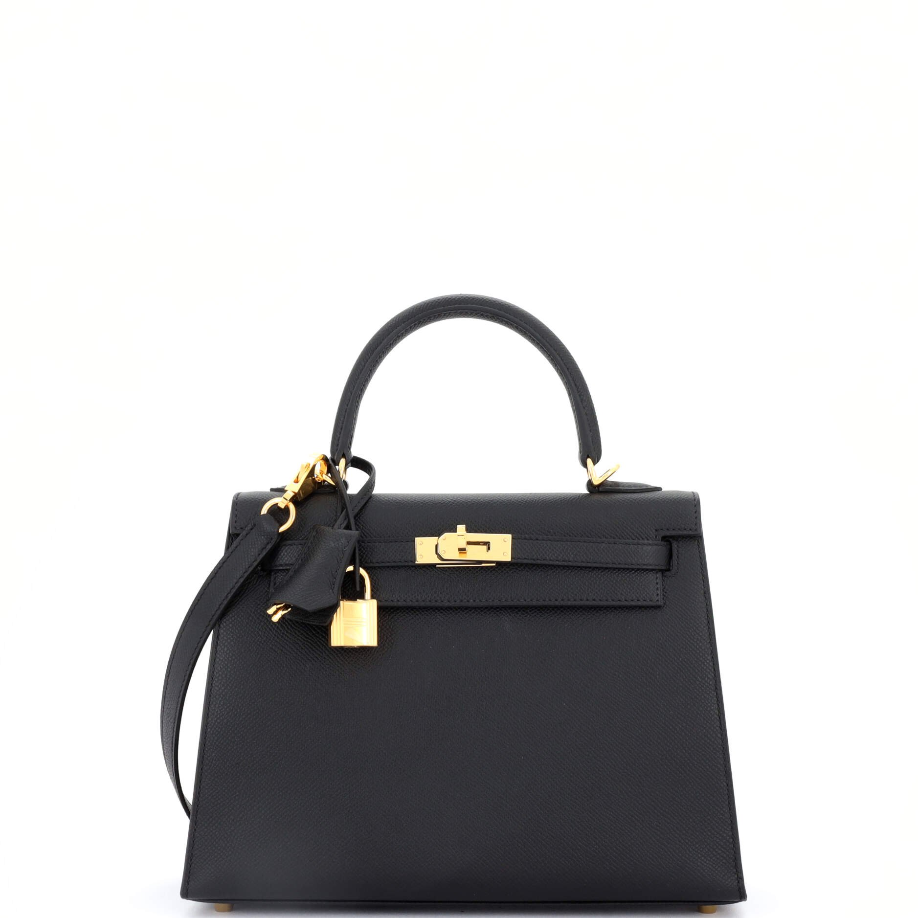 Hermes Kelly Handbag Noir Epsom with Gold Hardware 25