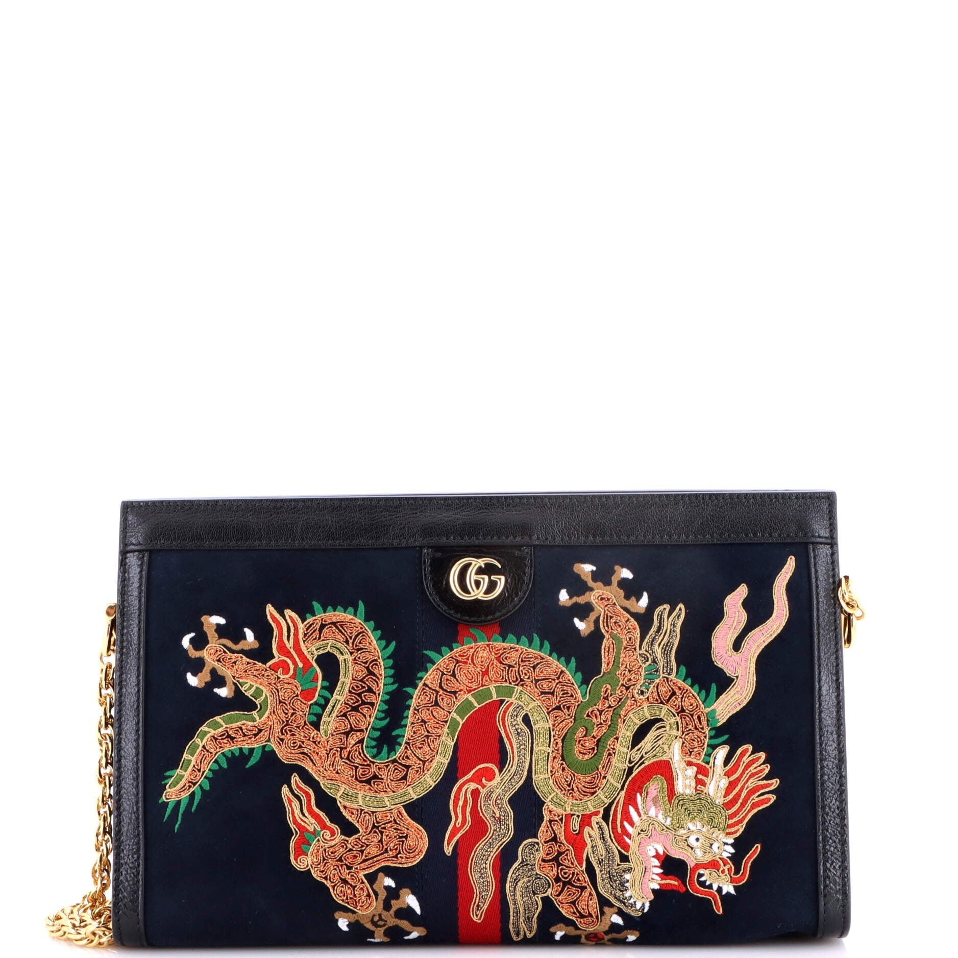 Ophidia Chain Shoulder Bag Embroidered Suede Medium