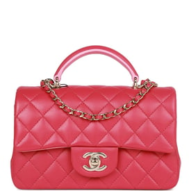 Chanel Chanel Mini Rectangular Flap with Top Handle Pink Lambskin Light Gold Hardware