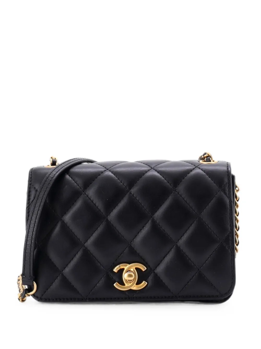 CC Side Chain Full Flap Bag Quilted Calfskin Small crossbody bag