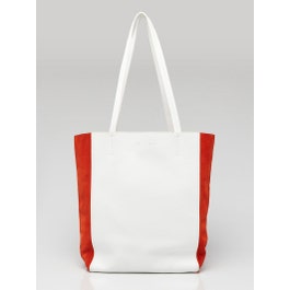 Celine Celine White/Orange Leather/Suede Cabas Vertical Tote Bag