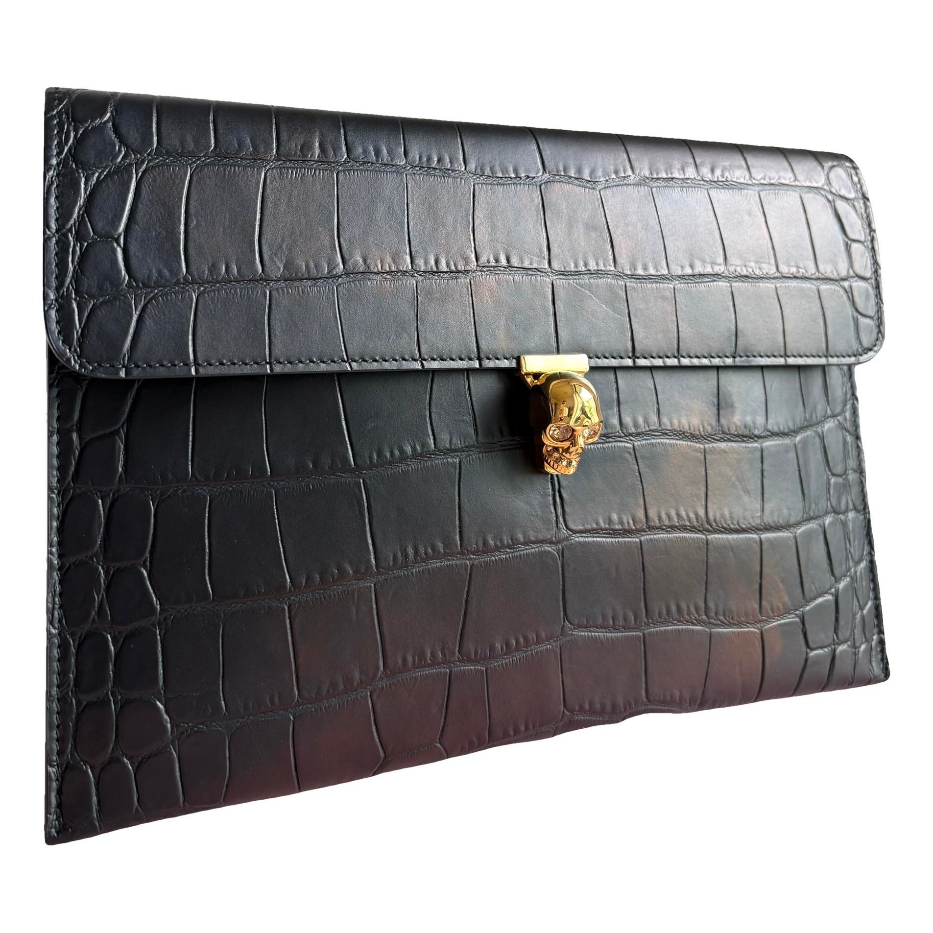 Skull leather clutch bag