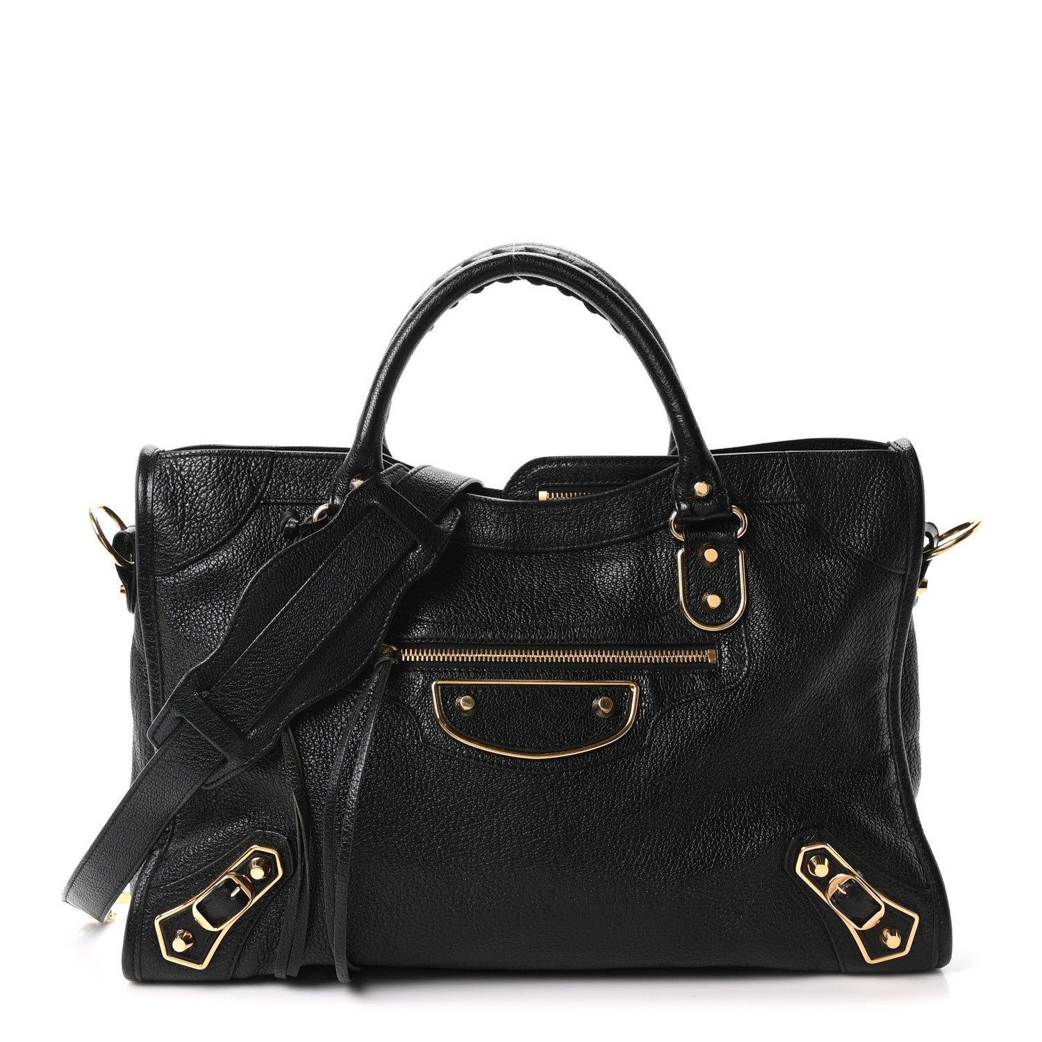 Balenciaga Chevre Gold Metallic Edge Hardware City Black