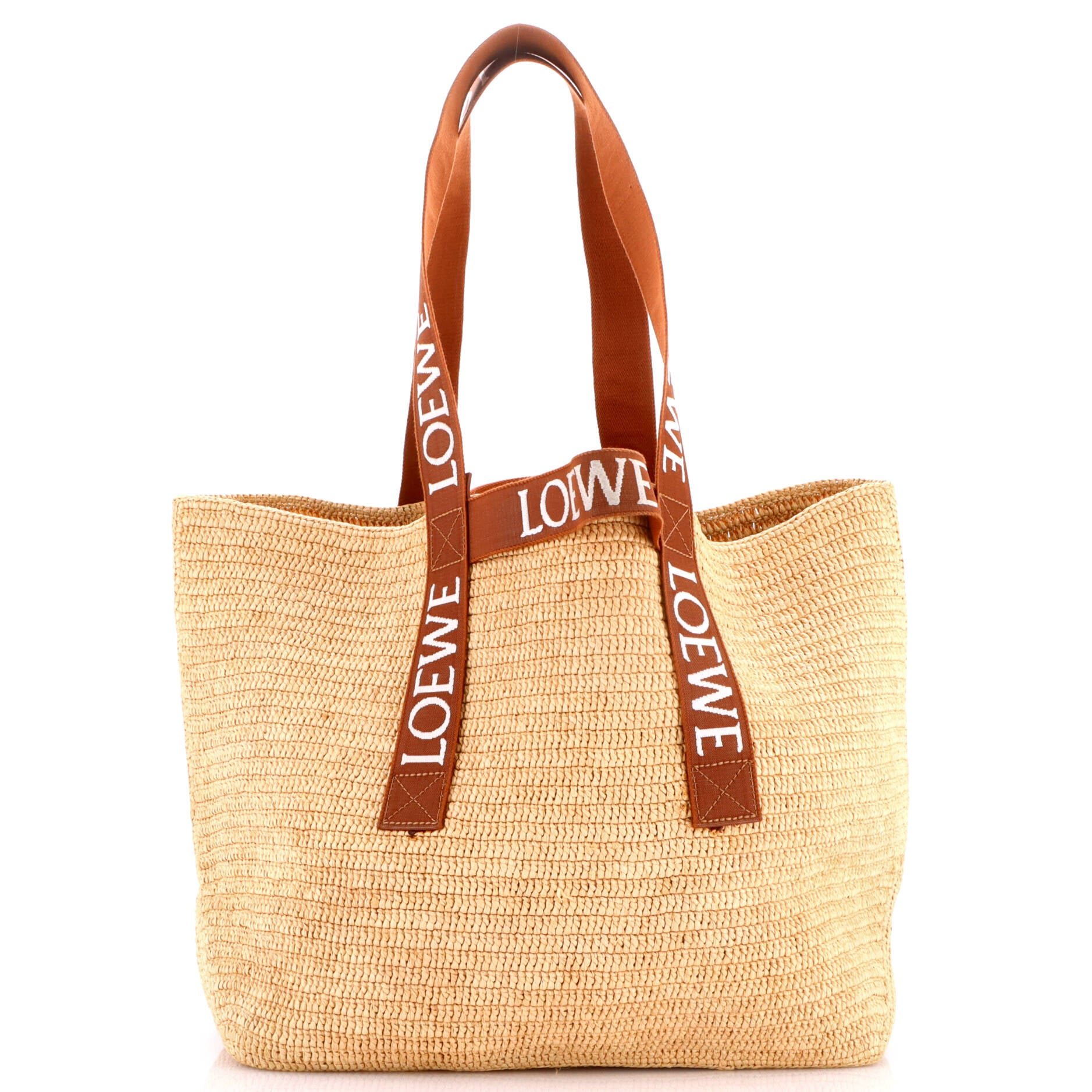Fold Logo Strap Tote Raffia Medium