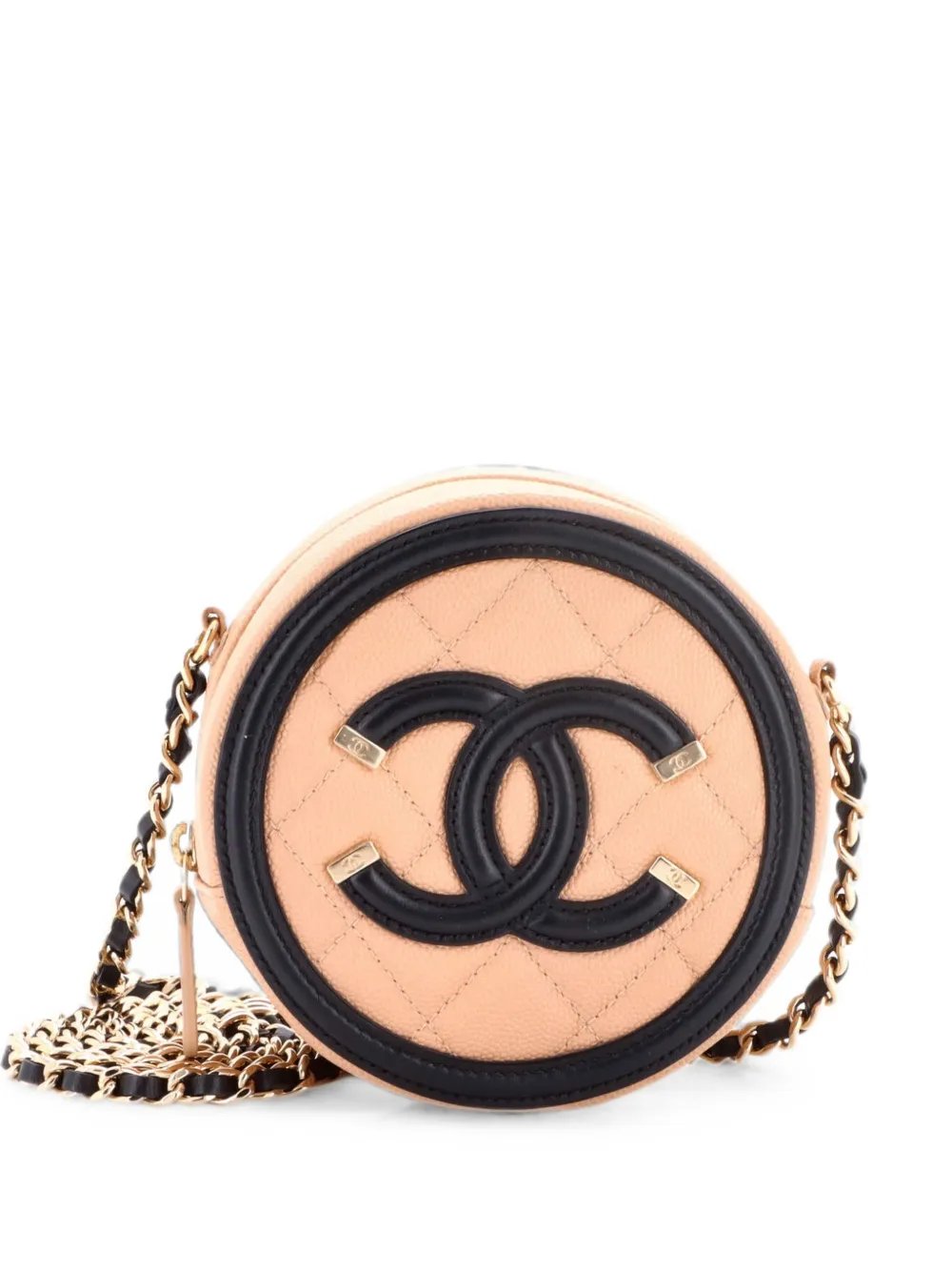Filigree Round Clutch with Chain Quilted Caviar Mini crossbody bag