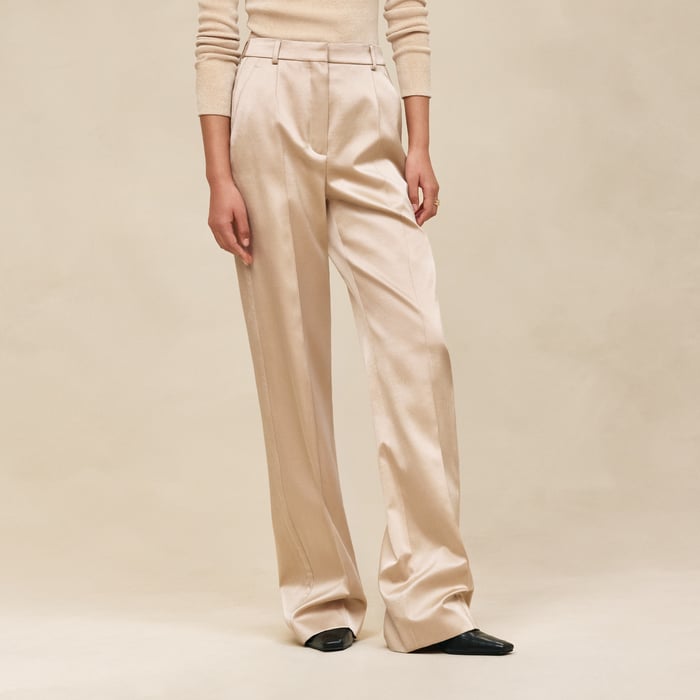 Beige Gold High-waisted Wide Pants
