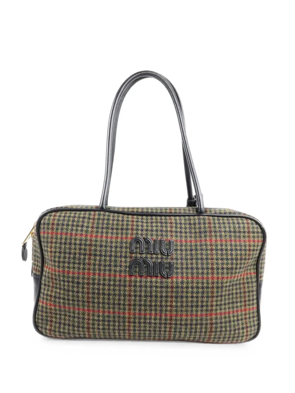 check-pattern wool handbag