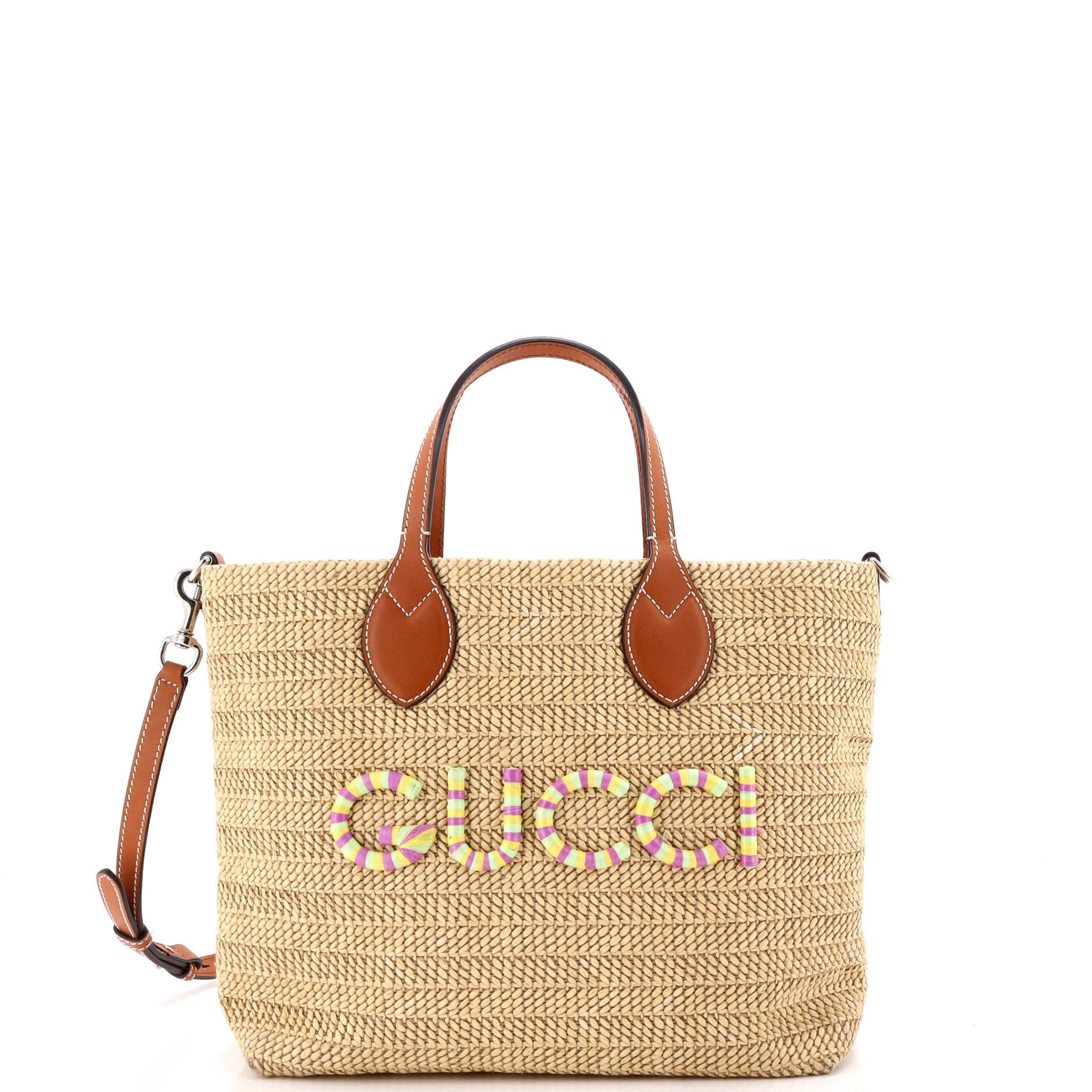 Logo Plaque Convertible Tote Raffia Small