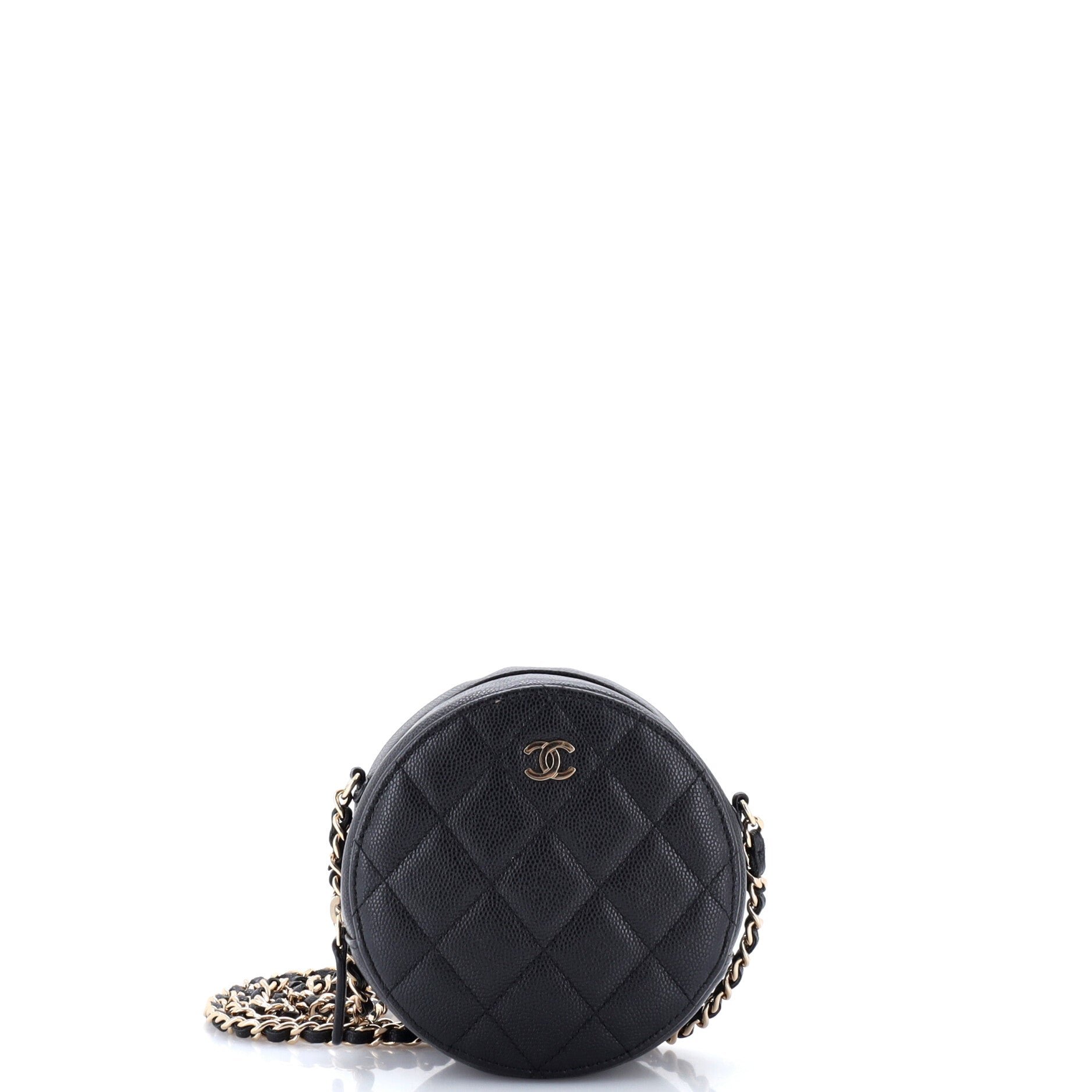 Round Clutch with Chain Quilted Caviar Mini