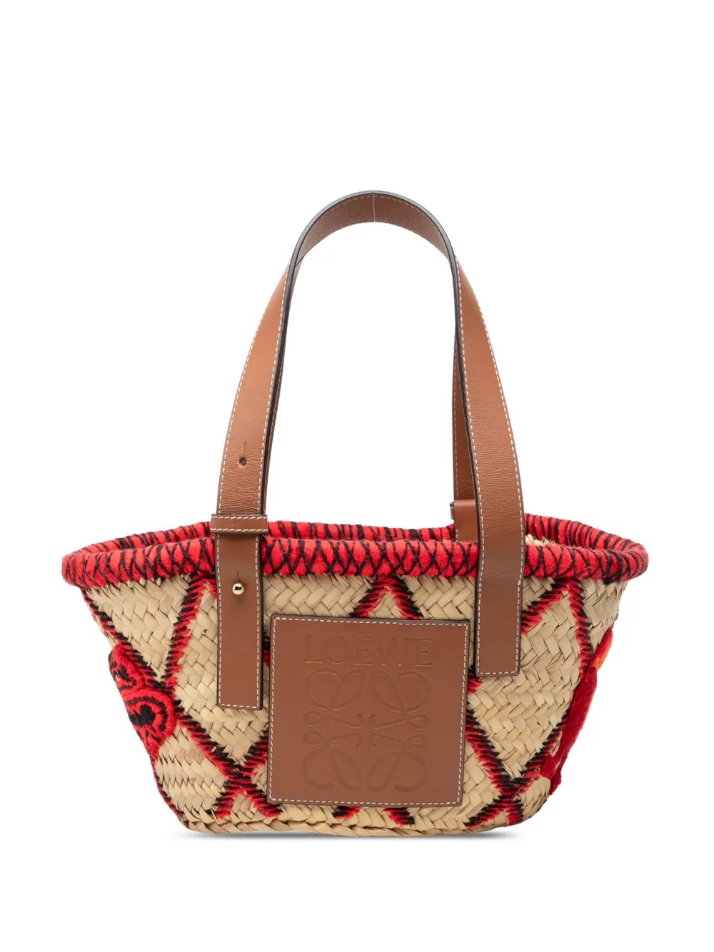 2019 Small Raffia Animal Embroidered Anagram Basket tote bag