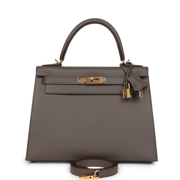 Hermes Pre-owned Hermes Kelly Sellier 28 Etain Epsom Gold Hardware