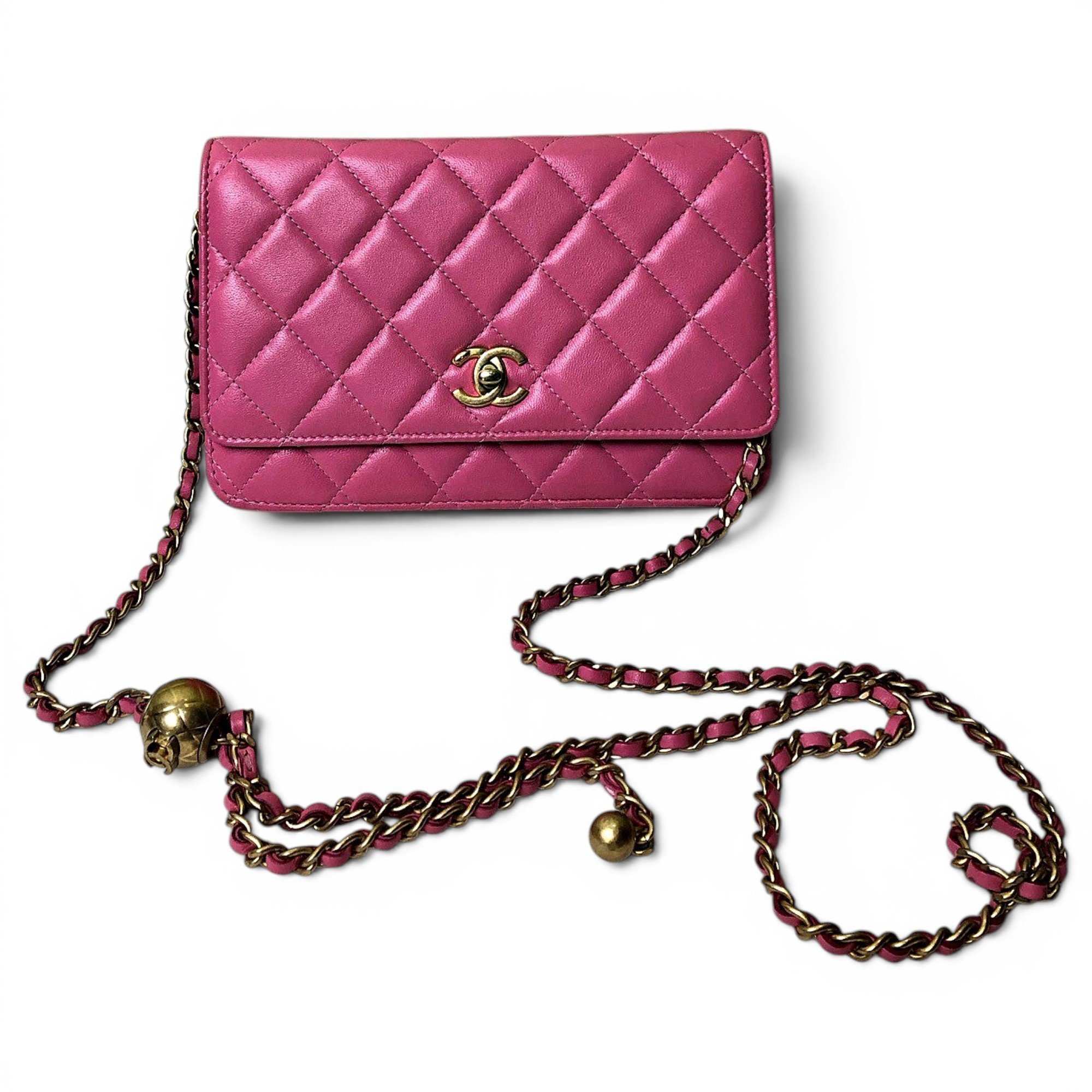 Trendy CC Wallet on Chain leather handbag
