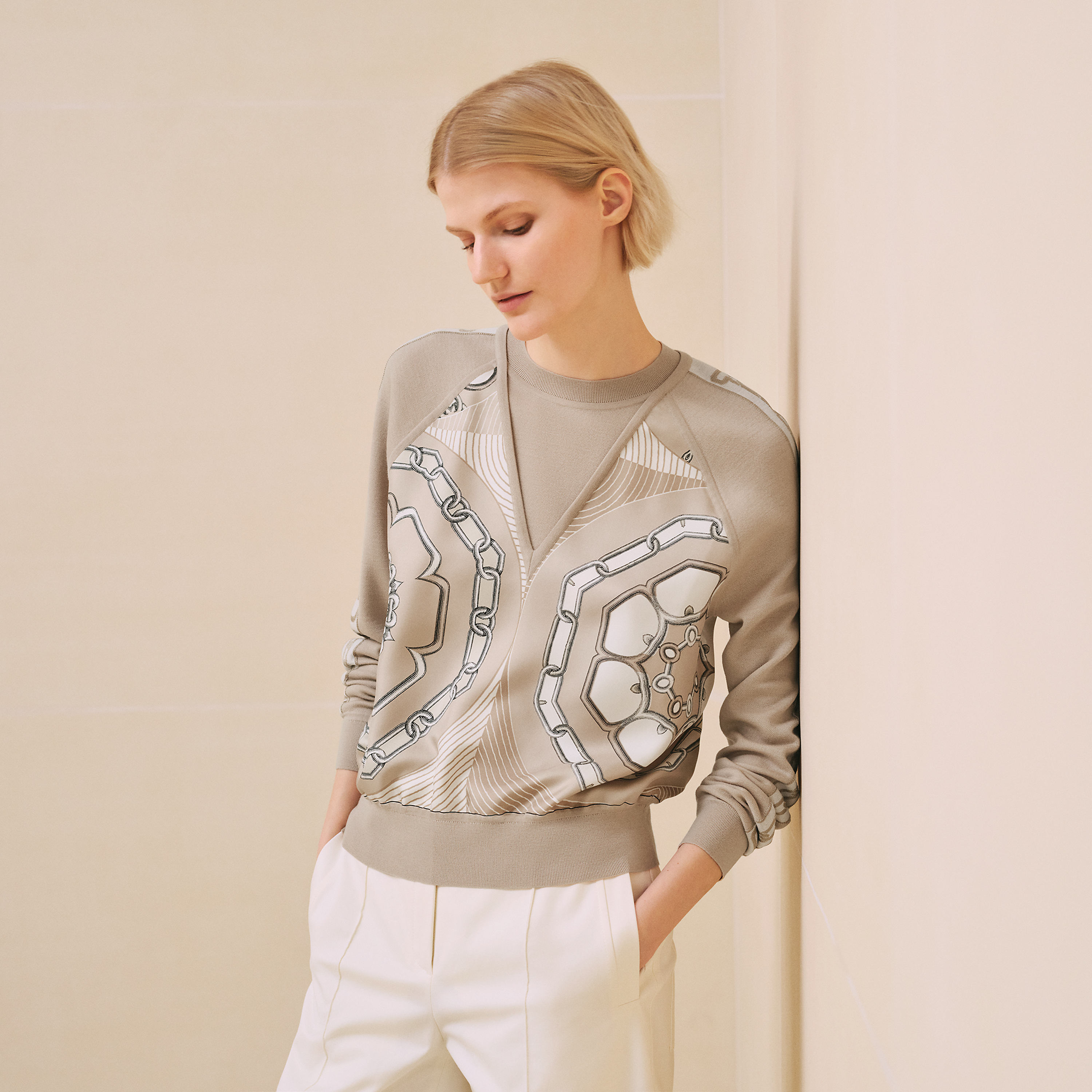 "Effet Kaleidoscope" long-sleeve twillaine sweater