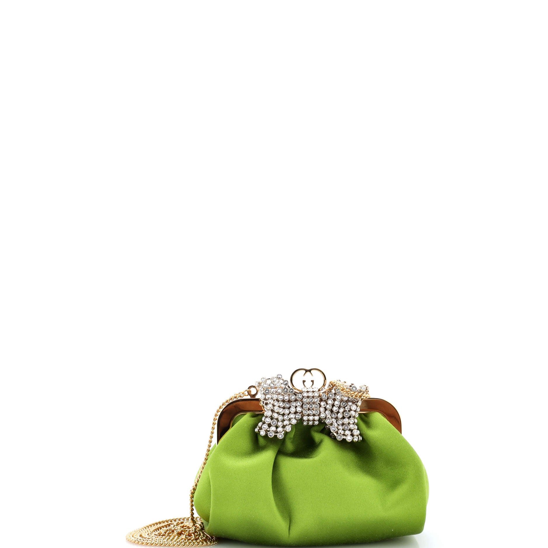 Crystal Bow Chain Clutch Satin