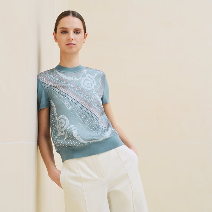 Bleu Arctique "Eperon d'Or Bandana" Short-sleeve Twillaine Sweater