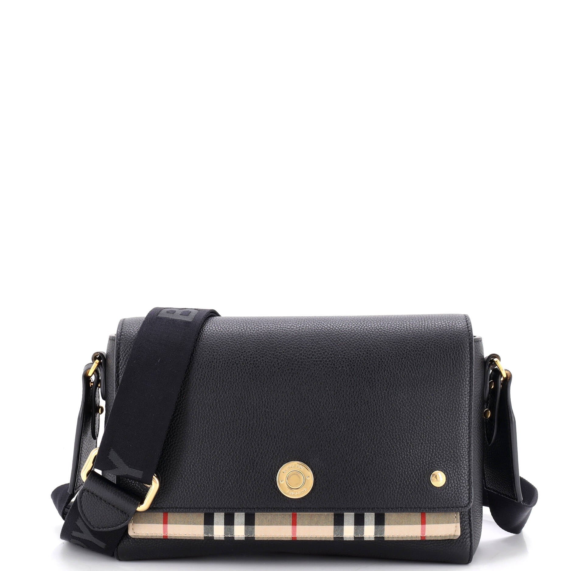 Note Crossbody Bag Leather with Vintage Check Canvas Medium