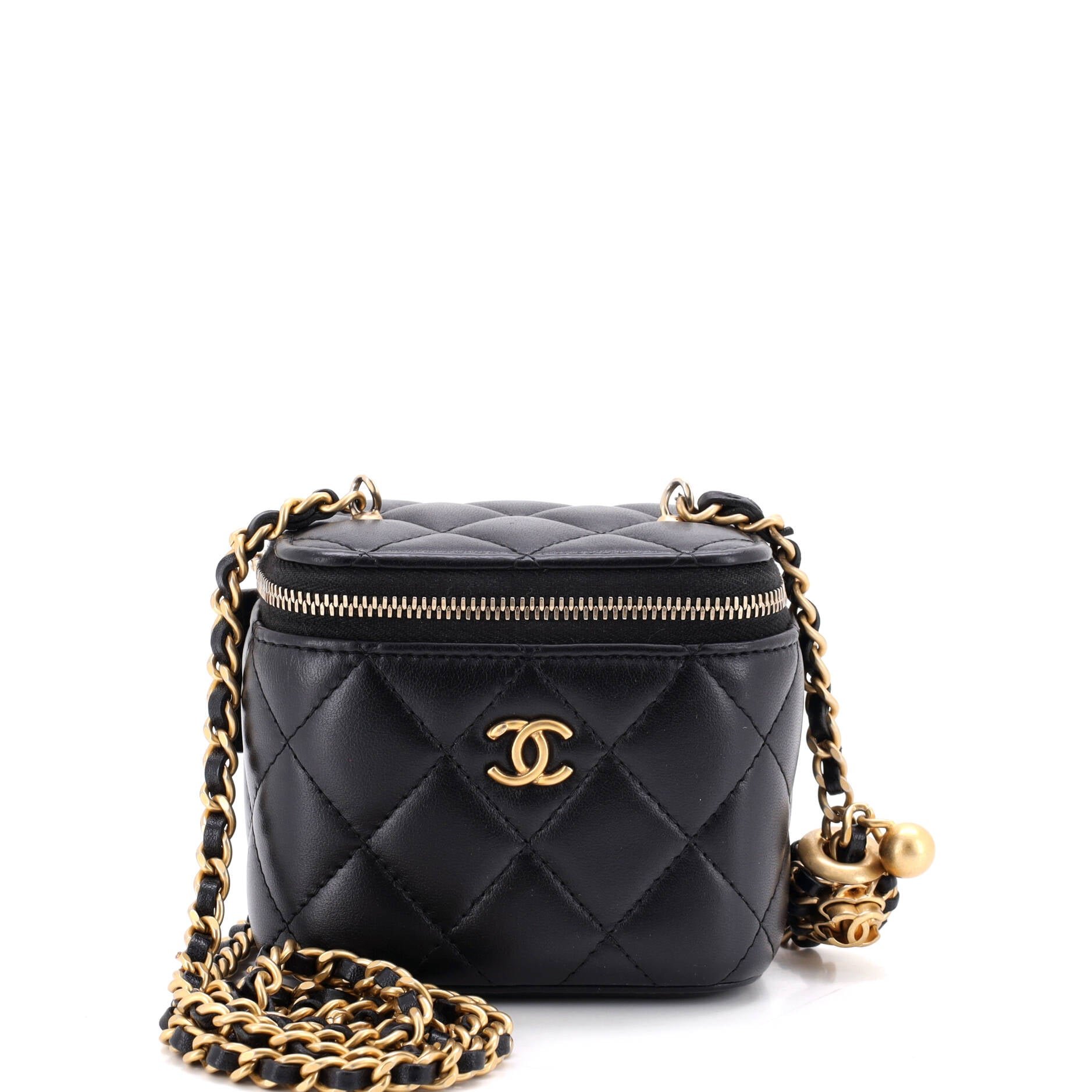 Pearl Crush Vanity Case with Chain Quilted Lambskin Mini