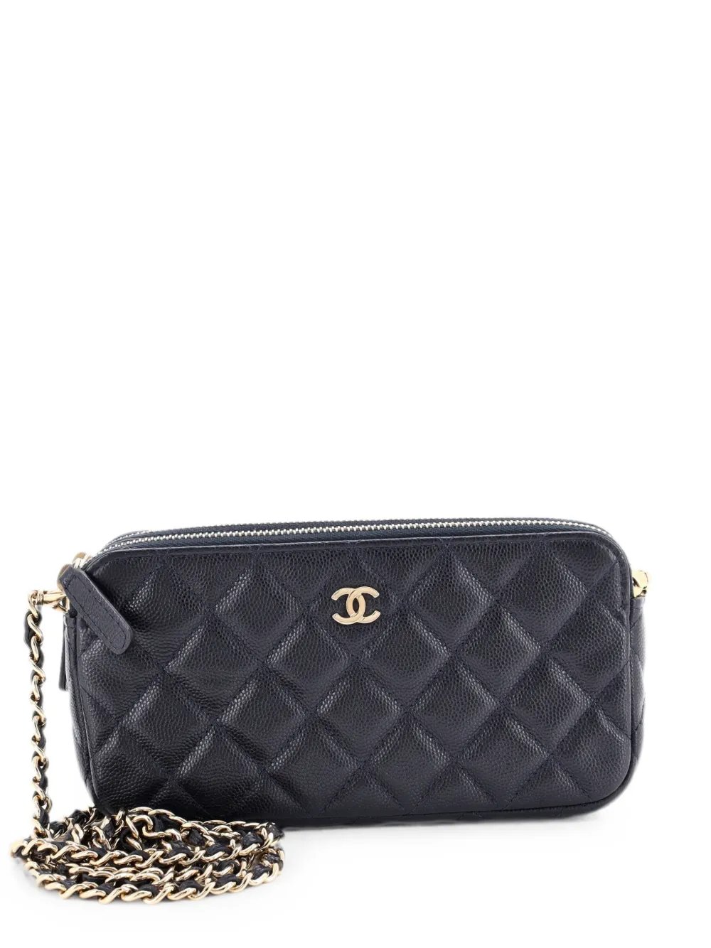 Double Zip Clutch with Chain Quilted Iridescent Caviar crossbody bag