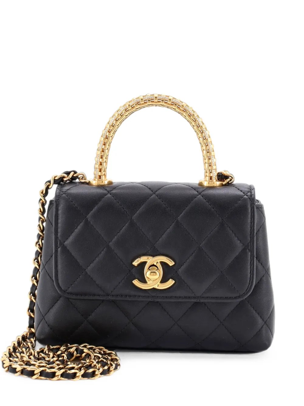 Coco Top Handle with Chain Quilted Lambskin with Crystal Detail Mini clutch bag