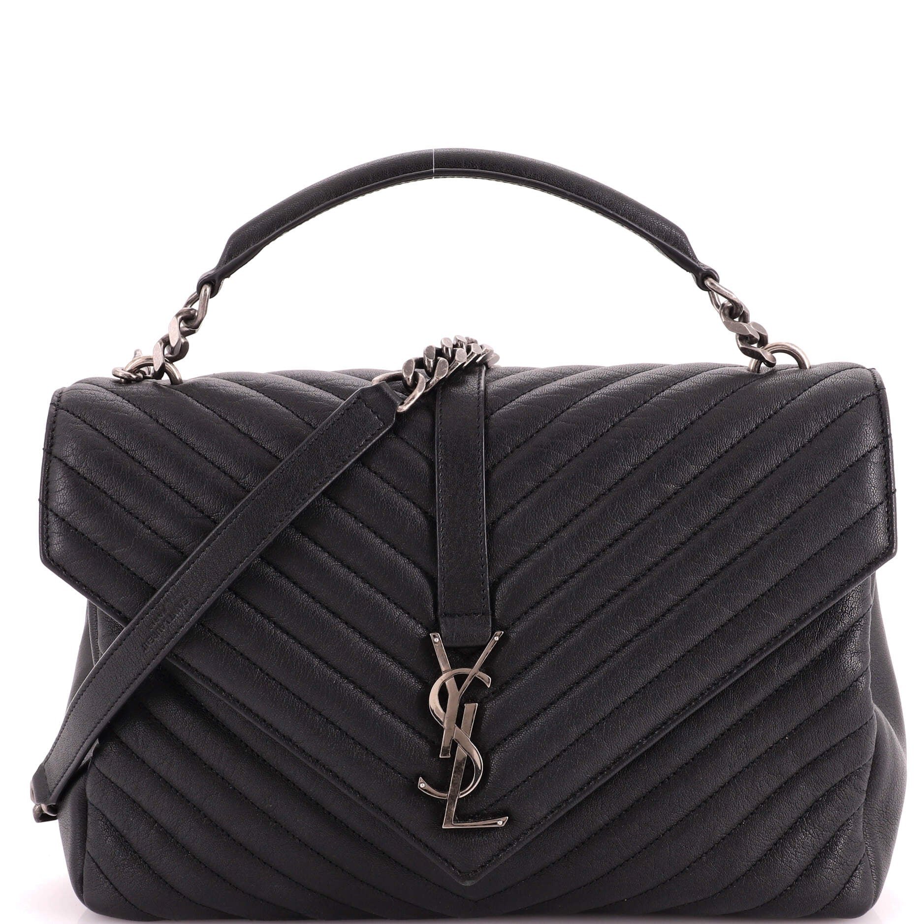 Classic Monogram College Bag Matelasse Chevron Leather Large