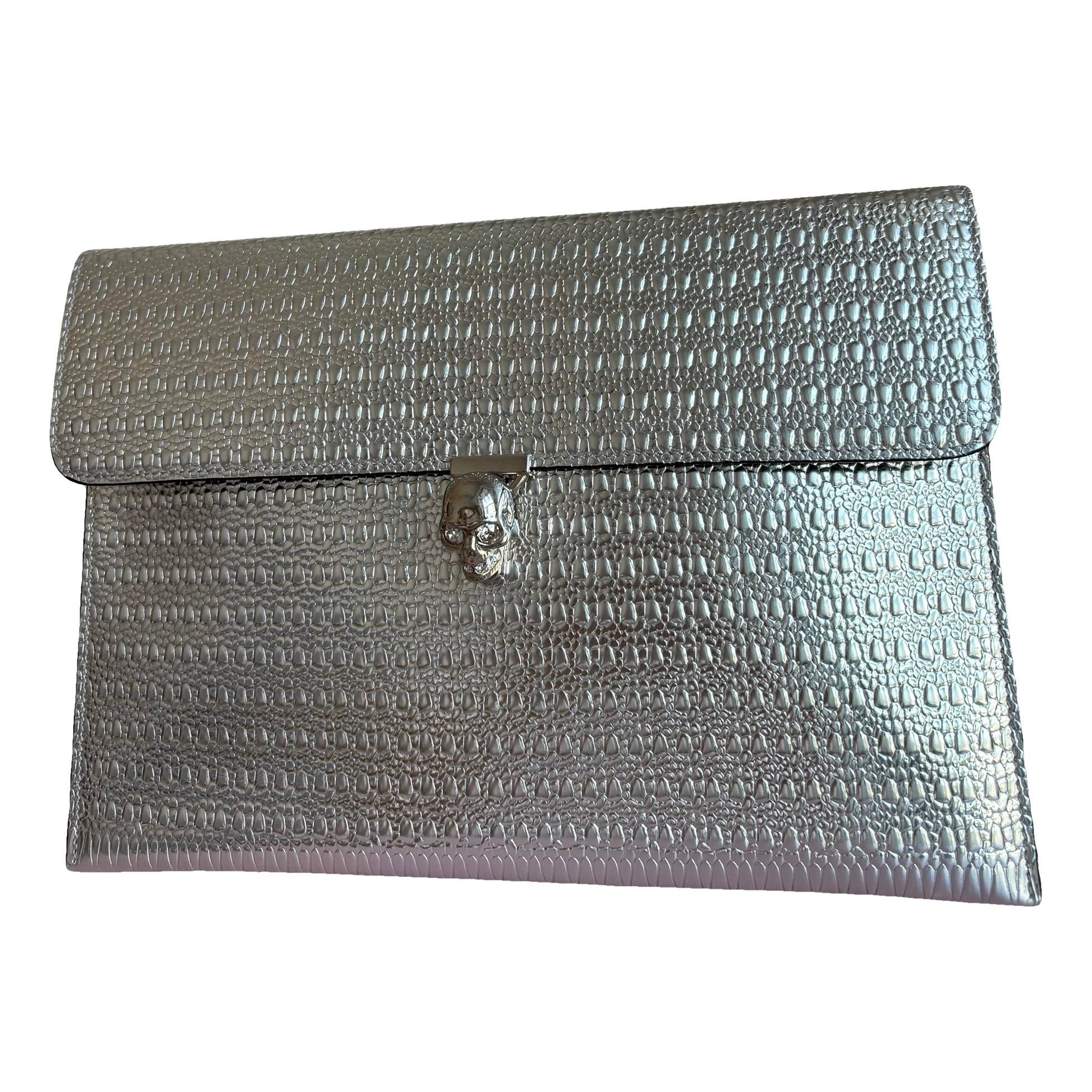 Skull leather clutch bag