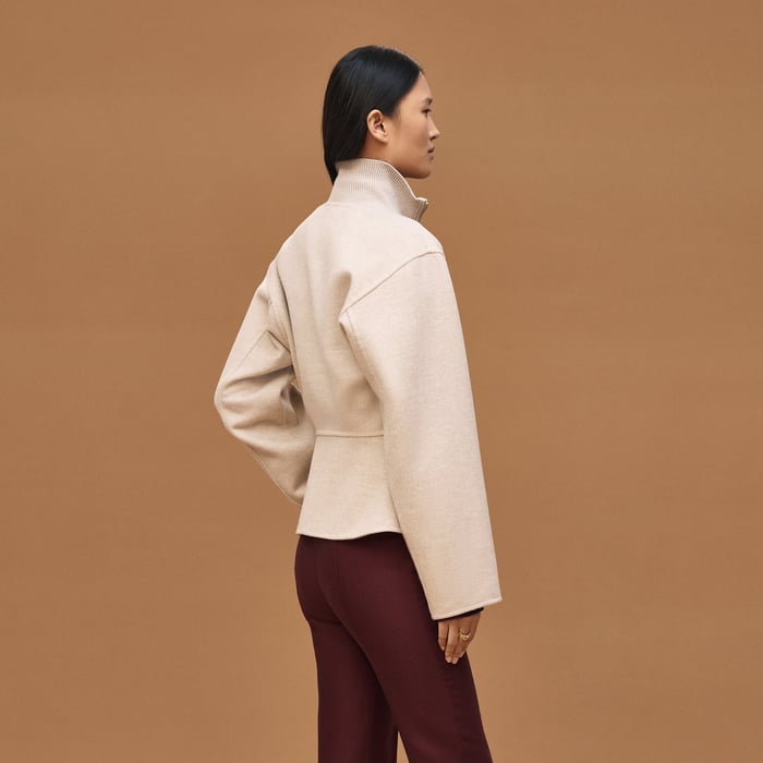 Beige Naturel Short Equestrian Cashmere Coat