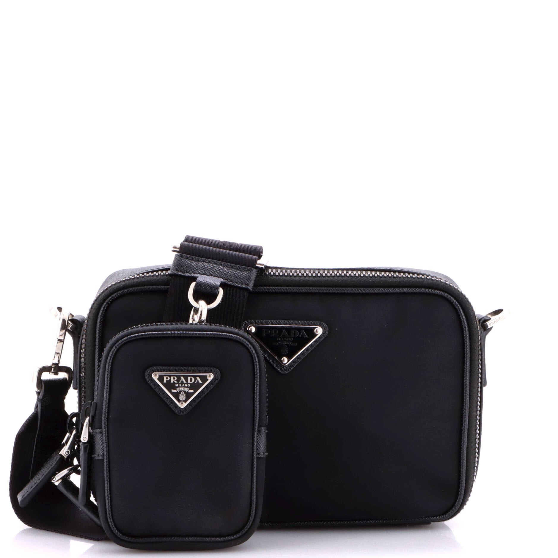 Brique Camera Crossbody Bag Re-Nylon with Saffiano Leather Small