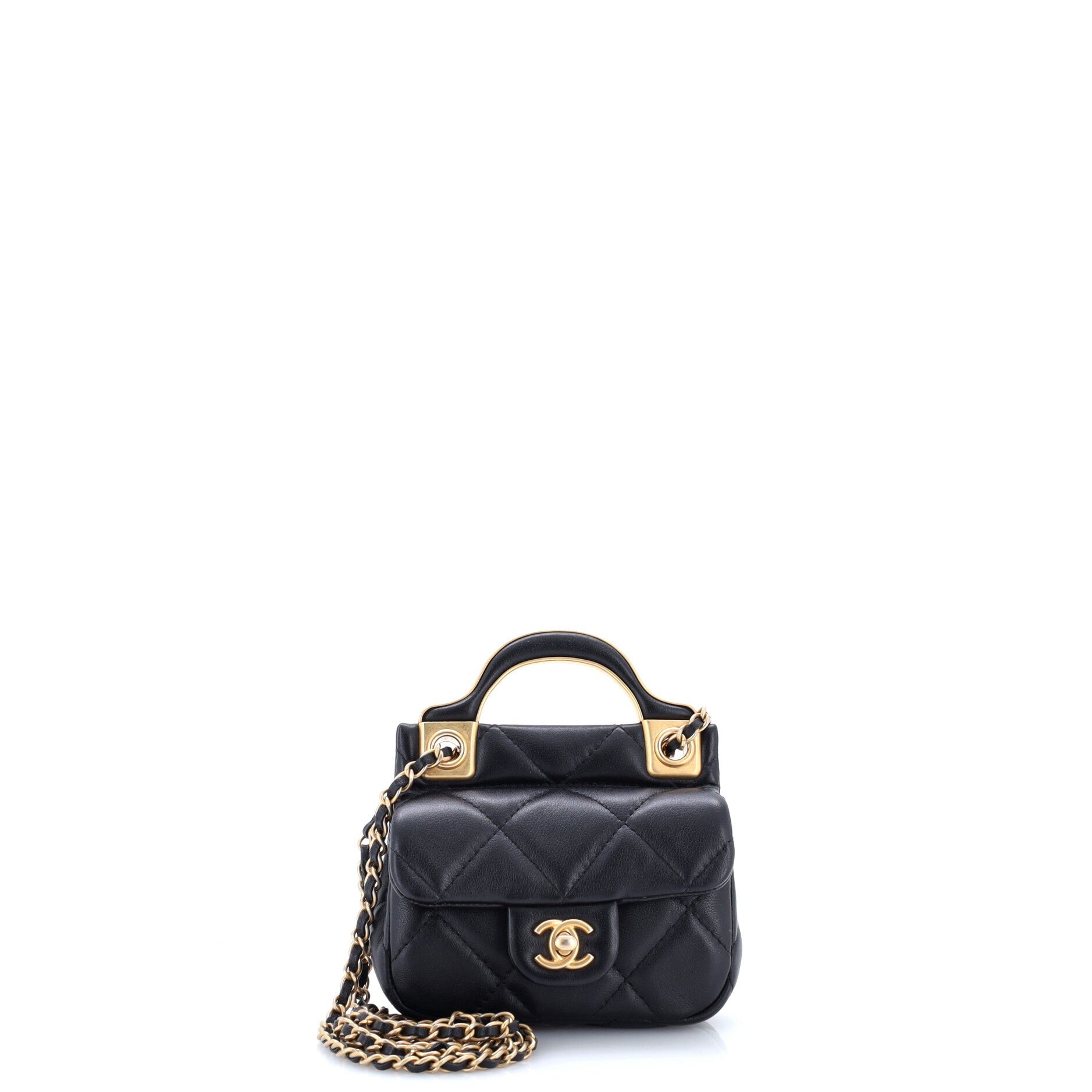 Lady Handle Flap Card Holder on Chain Quilted Calfskin