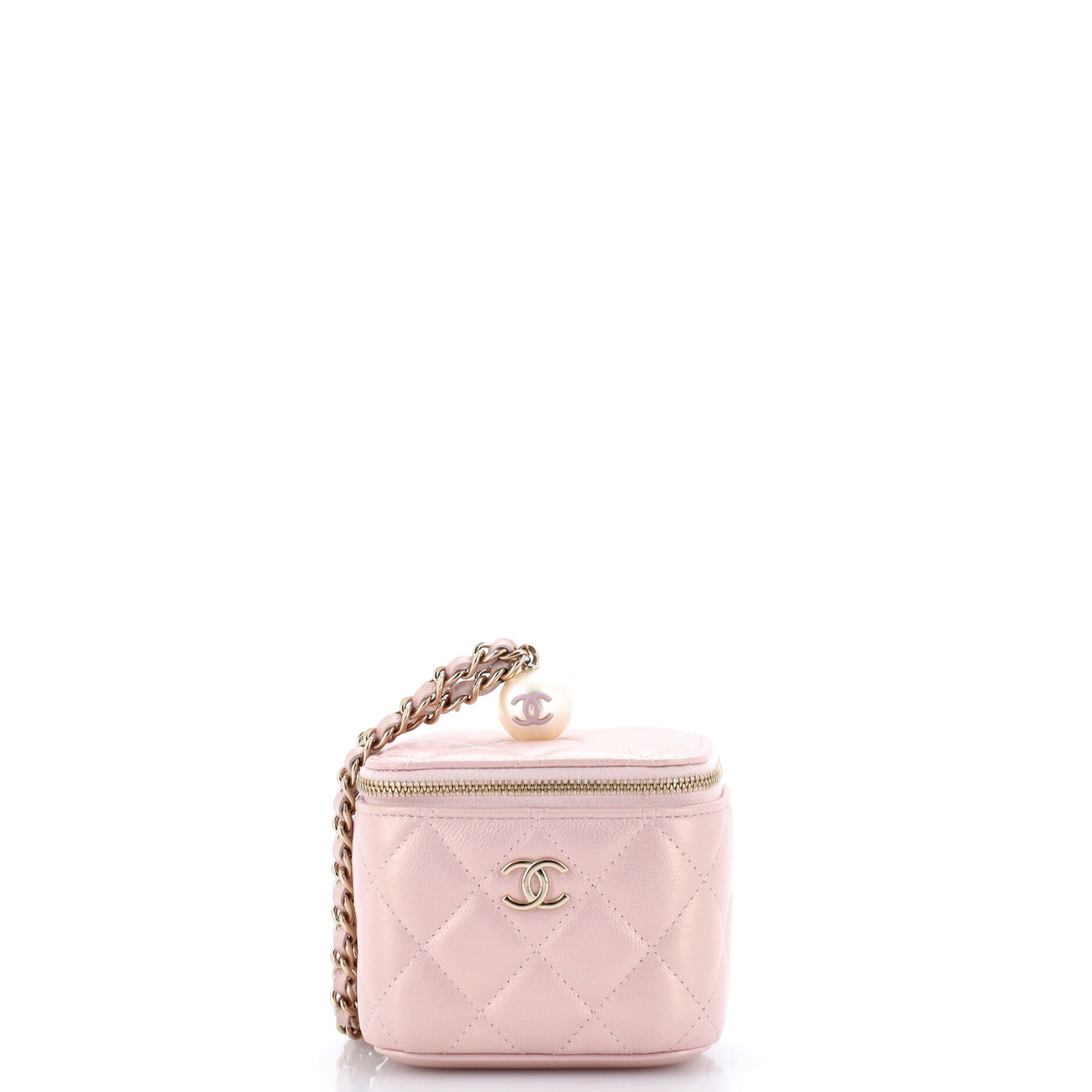 Classic Pearl Vanity Case with Chain Quilted Caviar Mini