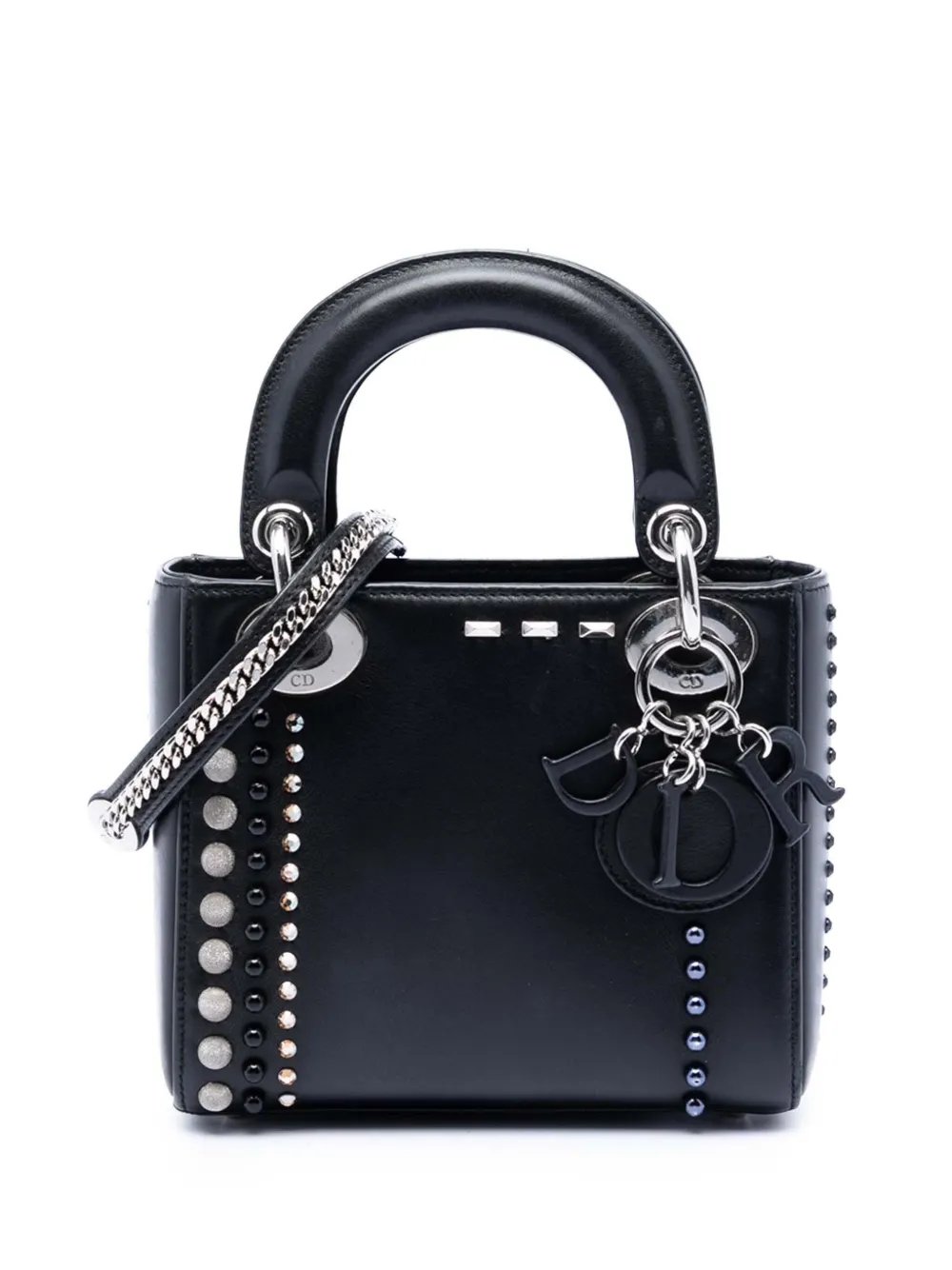 2015 Mini Lambskin Studded Crystal Pearl Lady Dior satchel