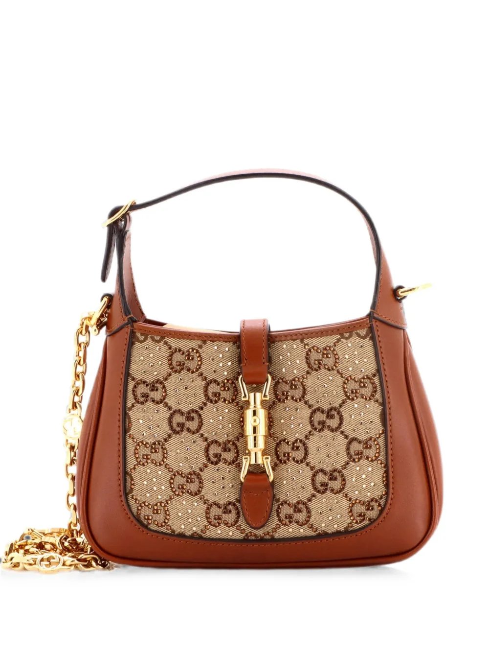 Jackie 1961 Chain Crystal Embellished GG Canvas Mini hobo bag