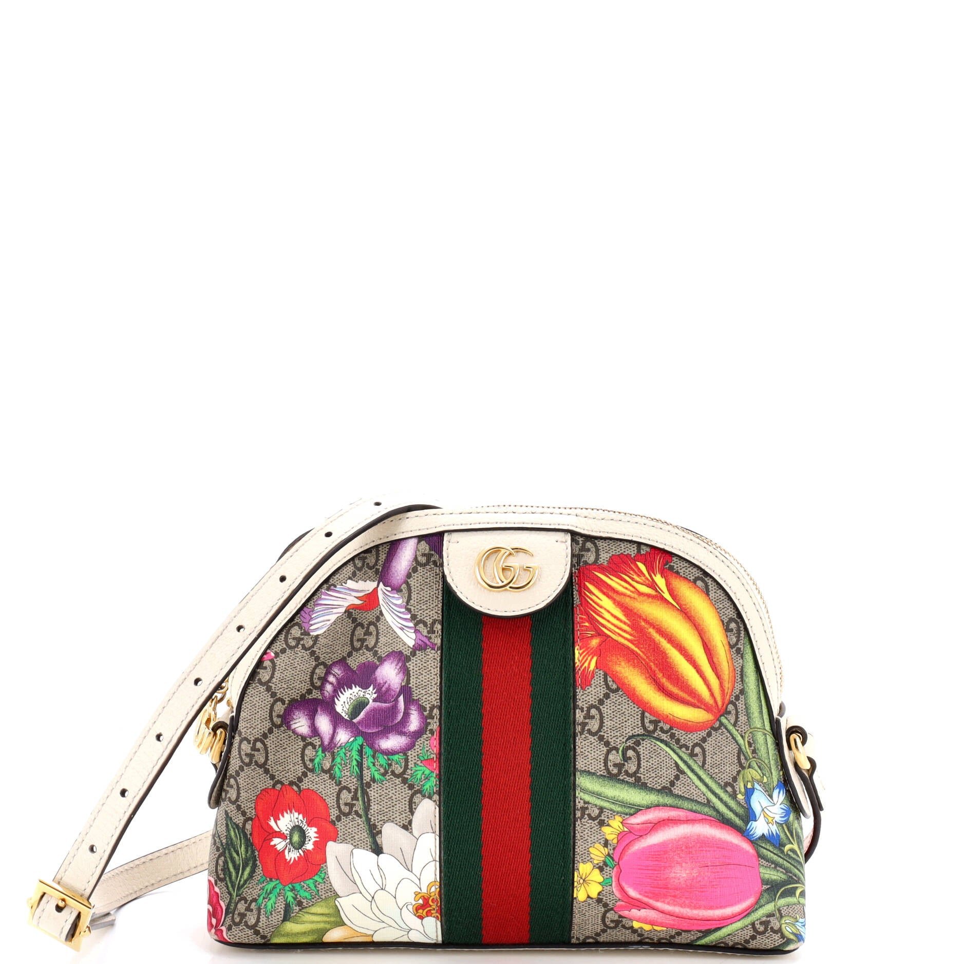 Ophidia Dome Shoulder Bag Flora GG Coated Canvas Small