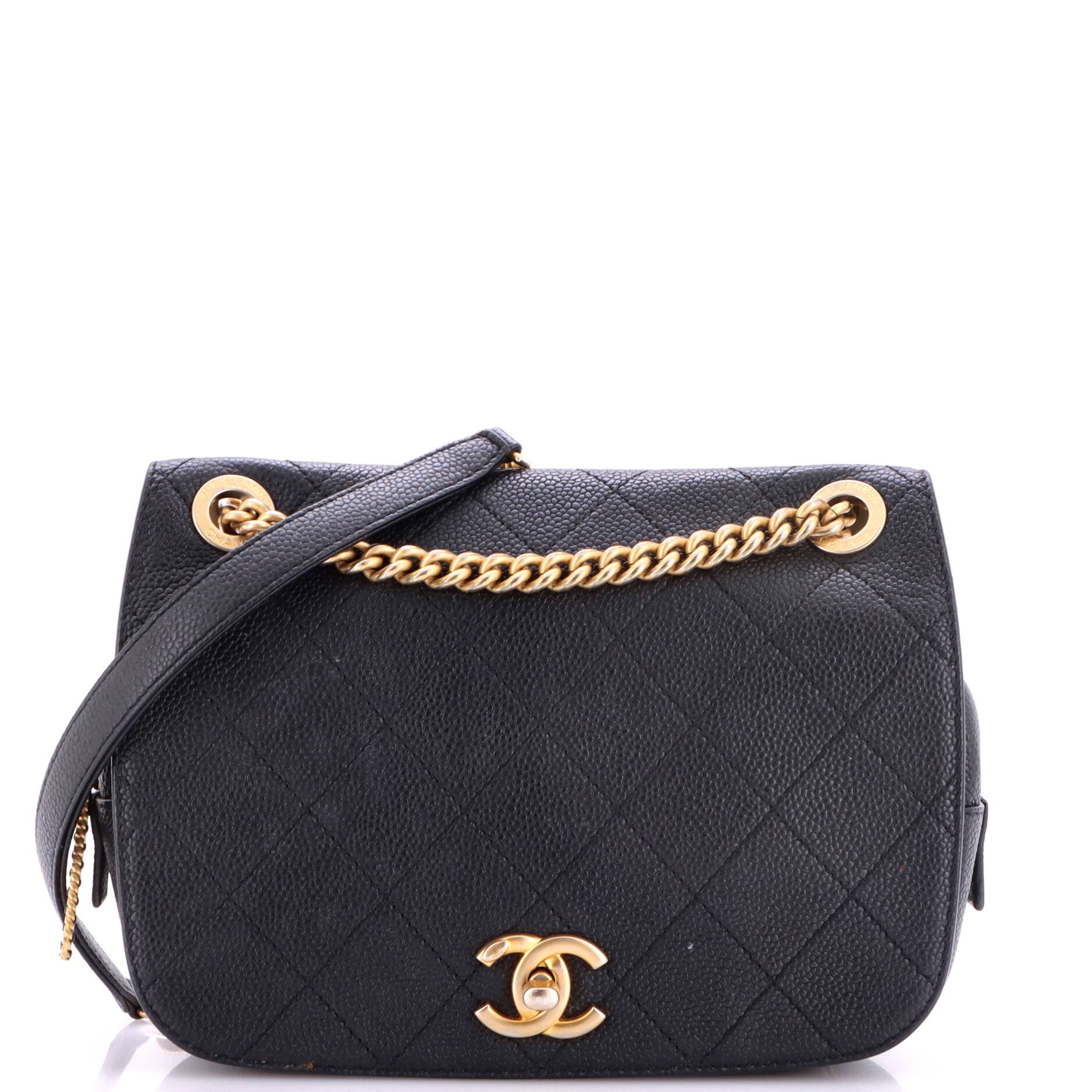 CC Zipped Full Flap Bag Stitched Caviar Medium